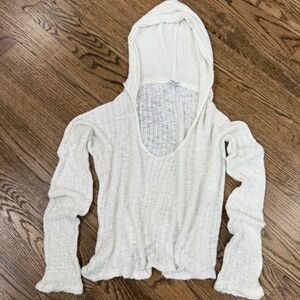 Splendid White Pointelle Knit Hooded Top Sweater Beachy Balletcore Effortless SM